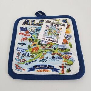 Alaska State Map Pot Holder The 49th State Souvenir Cotton Quilted Blue 8x8" NWT